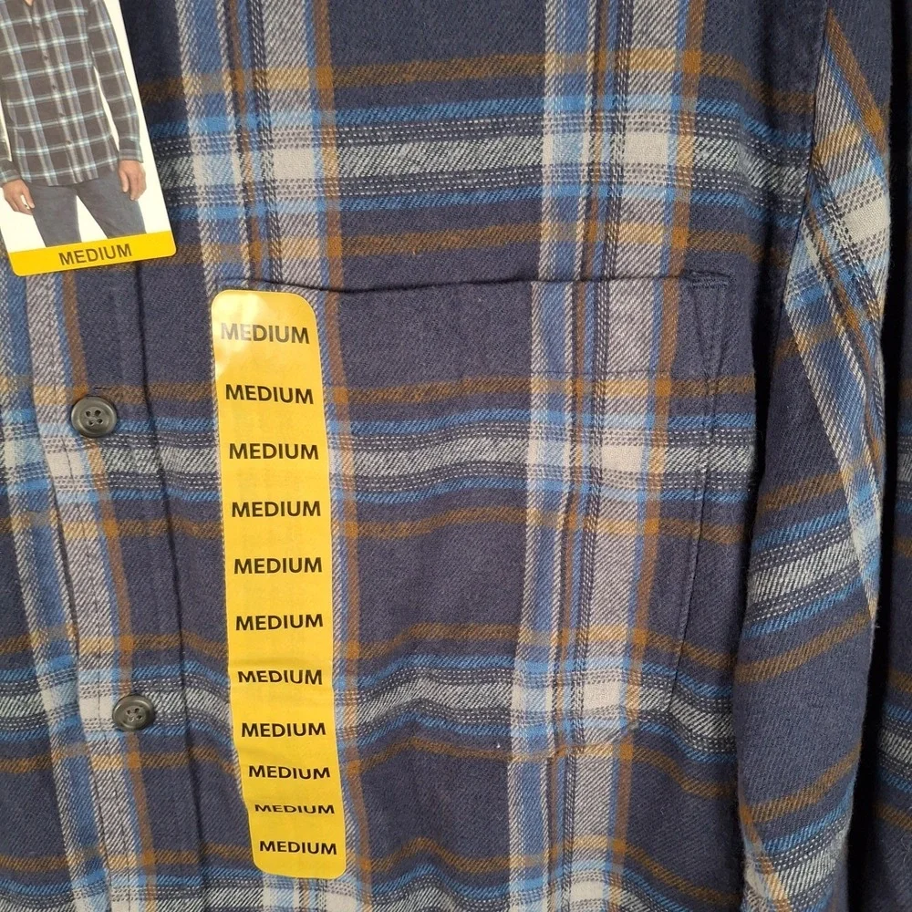 Eddie Bauer Shirt Mens Medium Insignia Blue Canyon Plaid Twill Flannel Button Up